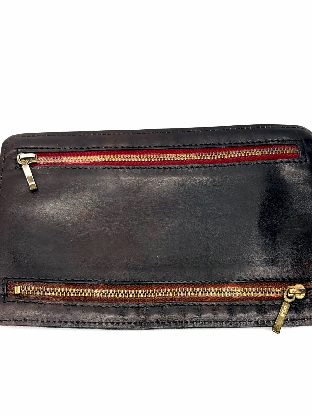 Vintage Dark Brown Italian Leather 4-Way Zip Multi-Currency Wallet